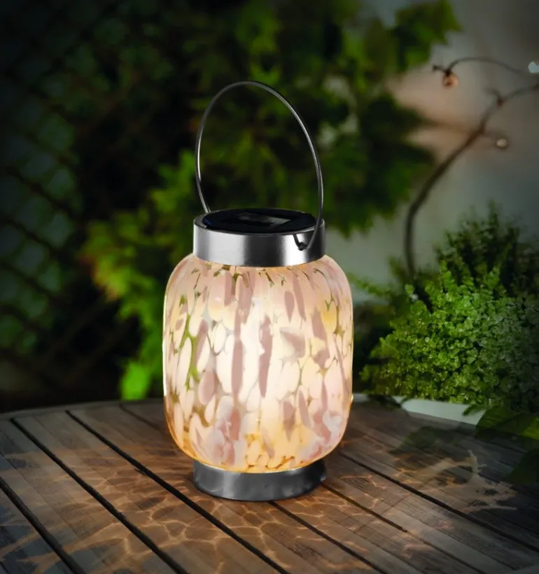 Lanterne solaire GlassArt rose/blanc