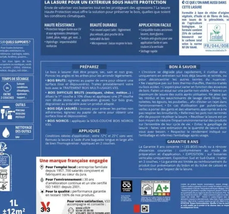Lasure extérieure haute protection chêne foncé 0,75L V33