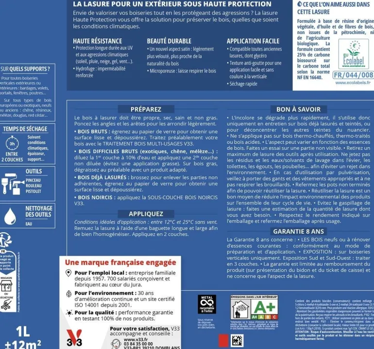 Lasure haute protection biosourcée chêne moyen 2,5L V33