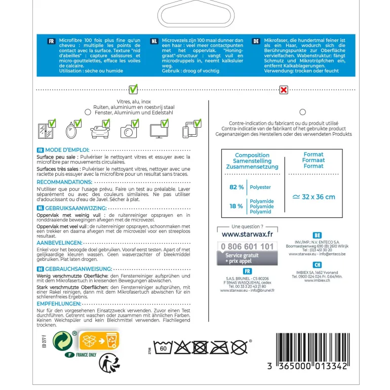 Lavette microfibre spéciales vitres STARWAX