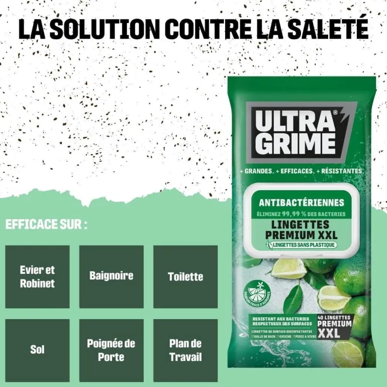 Lingettes XXL antibactériennes Ultra Grime (x40)