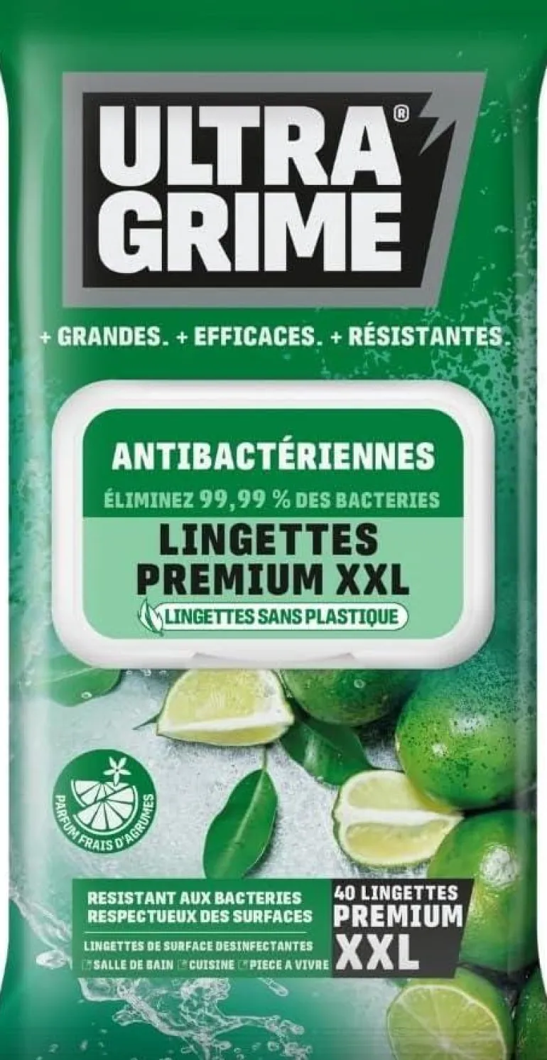 Lingettes XXL antibactériennes Ultra Grime (x40)