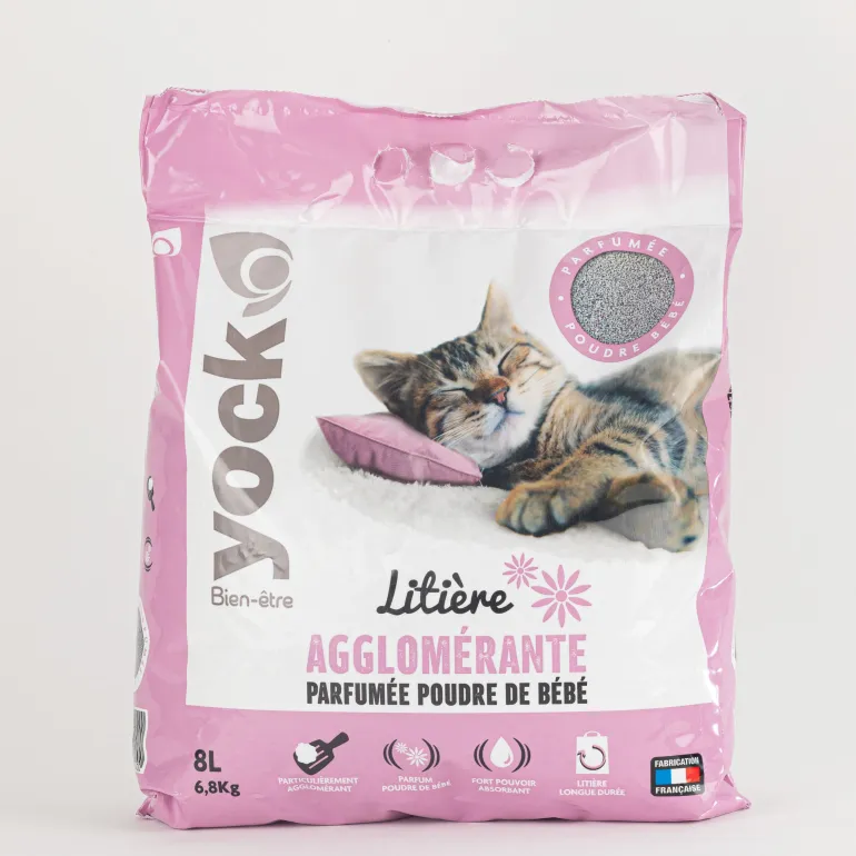 Litière minérale agglomérante parfum poudre de bébé 8L YOCK