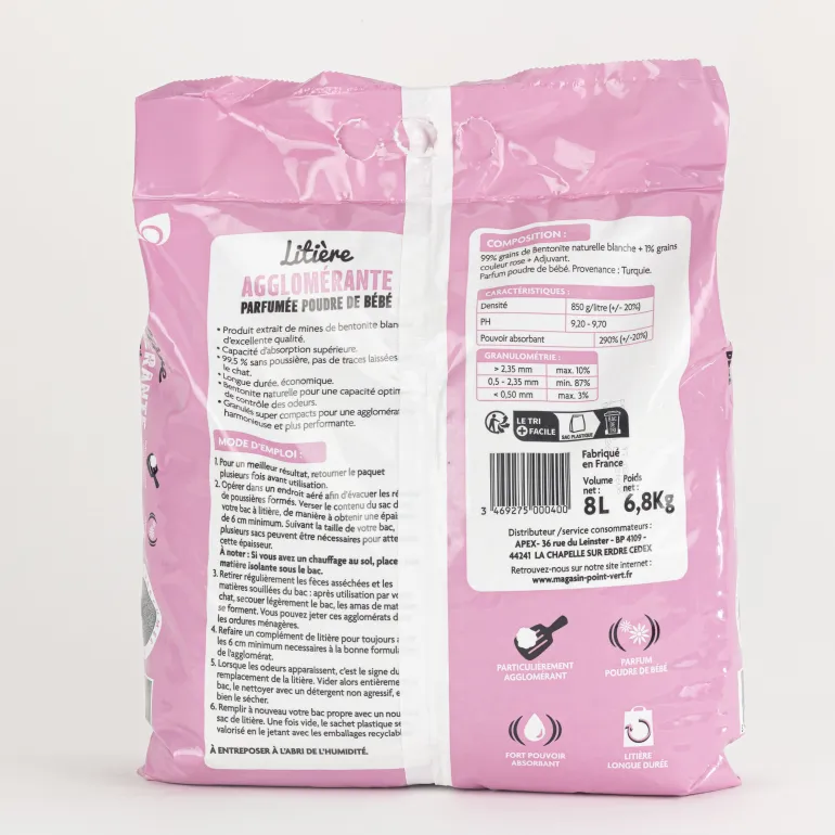 Litière minérale agglomérante parfum poudre de bébé 8L YOCK