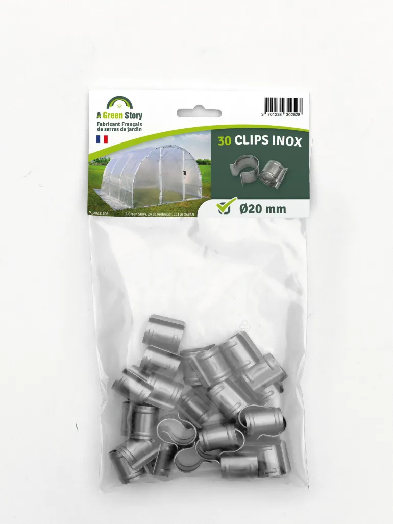 Lot de 30 clips inox de fixation pour serre Ø20 mm