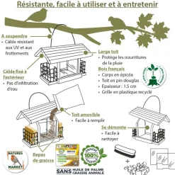 Mangeoire en bois à suspendre La Cantine 3 postes