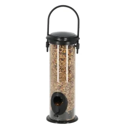 Mangeoire silo 2 postes pour graines pvc et métal noir