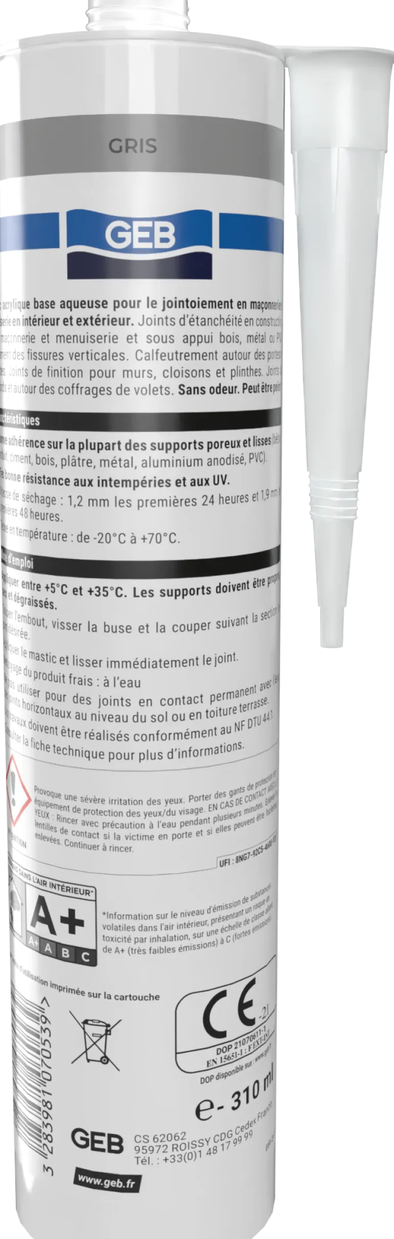 Mastic Acrybat joint maçonnerie et menuiserie 310 ml blanc