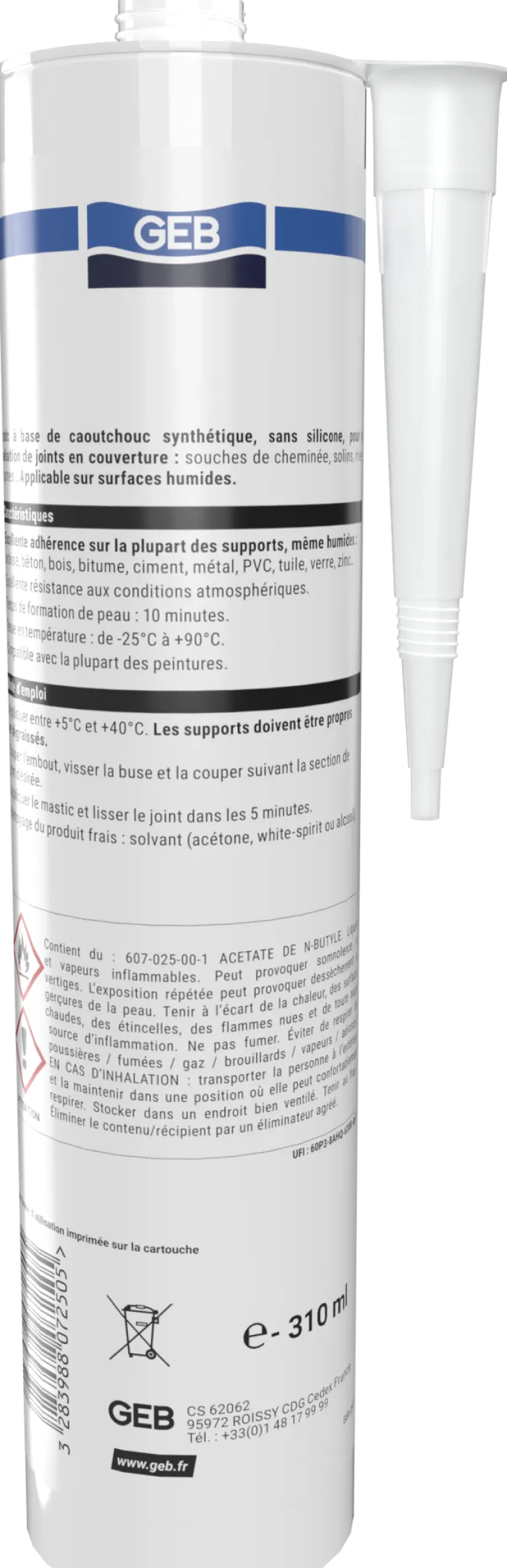 Mastic caoutchouc Toflex translucide 310 ml GEB