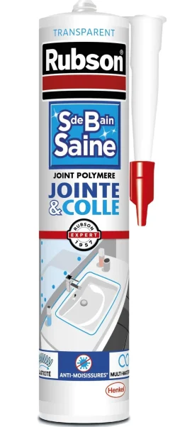 Mastic sanitaire Jointe et Colle transparent 280ml RUBSON