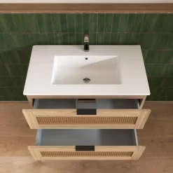 Meuble Ambroise cannage et bois 80x47cm + miroir 44x51cm