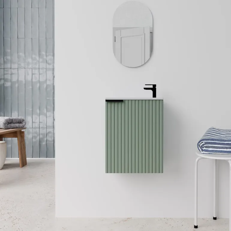 Meuble One box Amelia vert avec vasque et miroir AURLANE