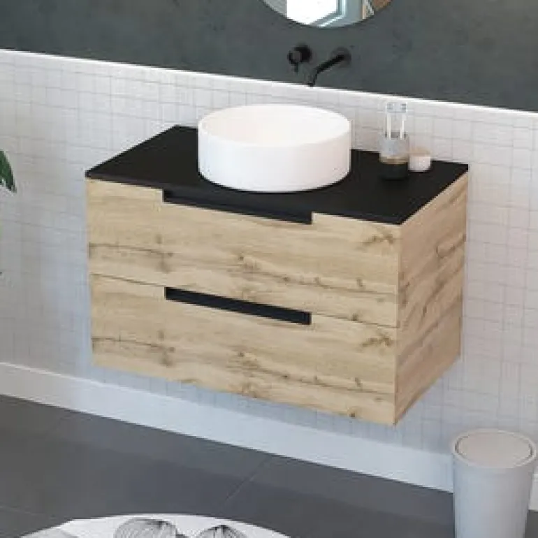 Meuble lave mains Loft 80 MDF noir à suspendre