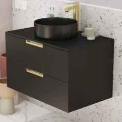 Meuble lave mains Lofty 80 noir à suspendre AURLANE