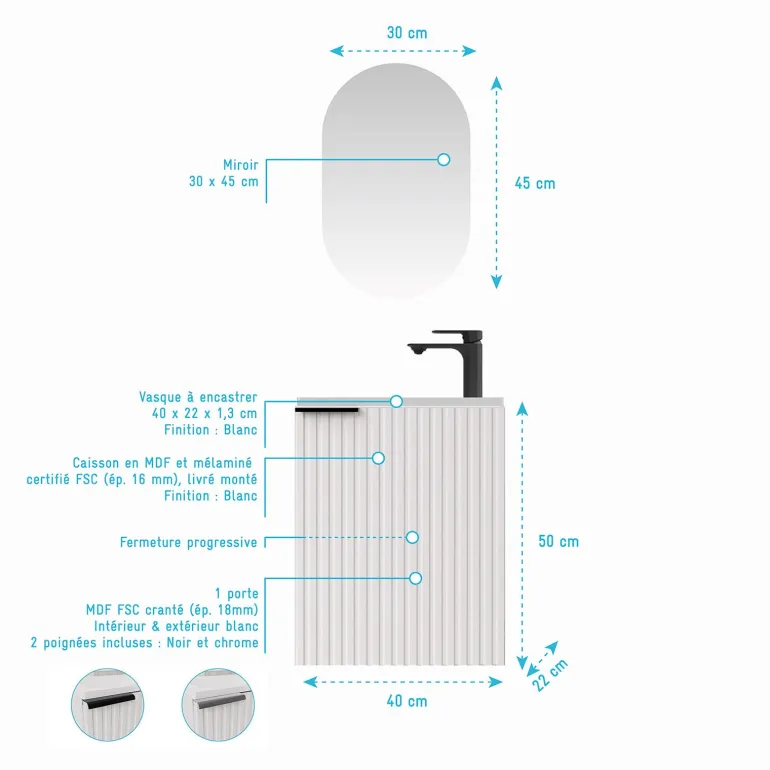 Meuble One box Amelia blanc avec vasque et miroir AURLANE