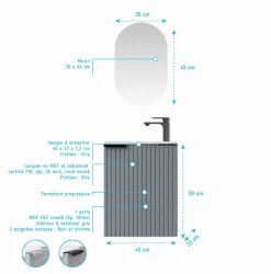 Meuble One box Amelia gris avec vasque et miroir AURLANE