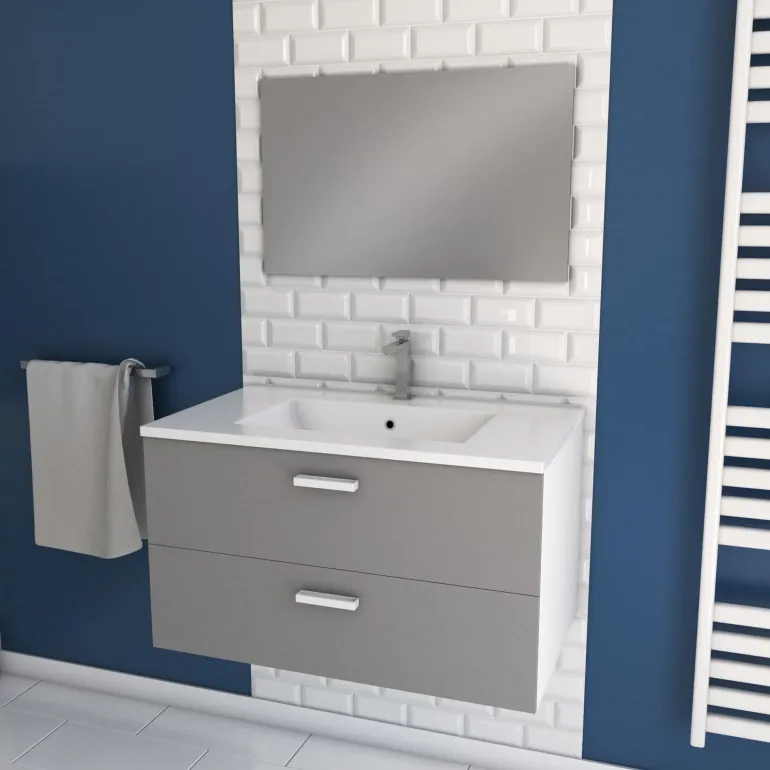 Meuble salle de bain 80 cm suspendu gris AURLANE