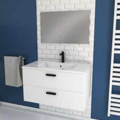 Meuble salle de bain suspendu 80 cm blanc AURLANE