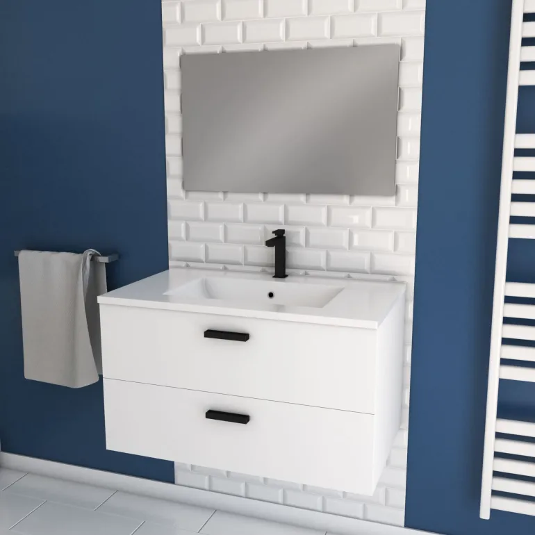 Meuble salle de bain suspendu 80 cm blanc AURLANE