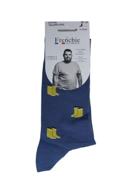 Mi-chaussette Erquy homme bleu motif bottes