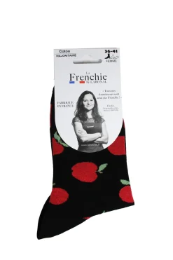 Mi-chaussette Louviers femme noir motif pommes 36/41