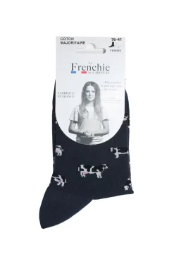 Mi-chaussette Bernay femme marine motif vaches 36/41