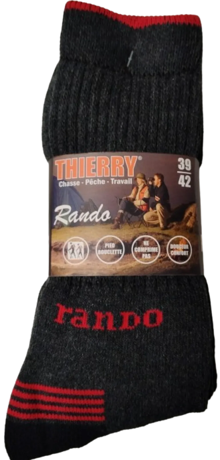 Mi-chaussettes Rando 39/42 noire (x3)