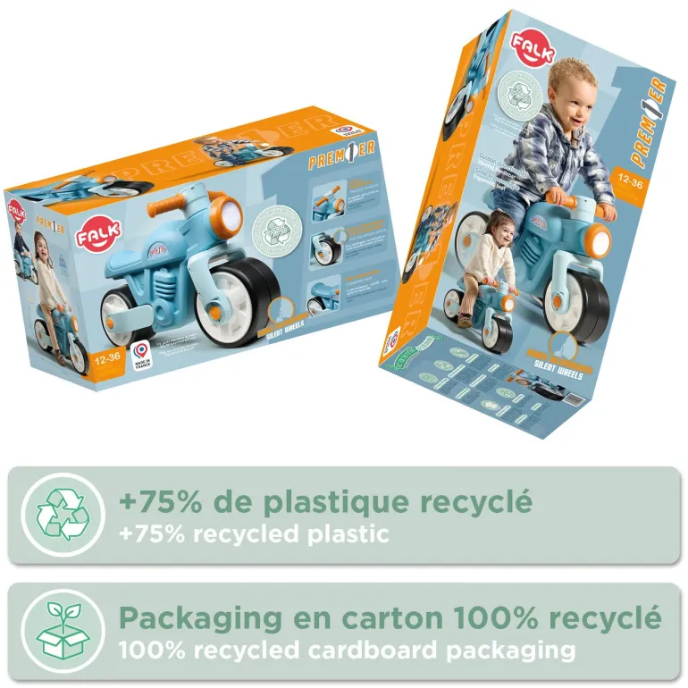 Moto Premier draisienne vintage roues silencieuses bleu FALK