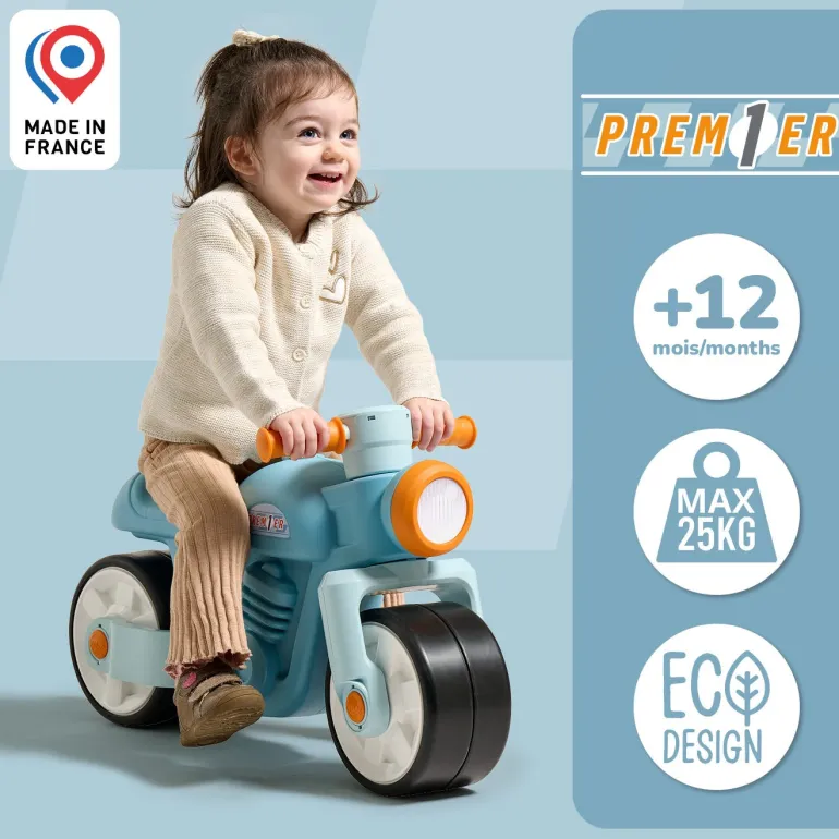 Moto Premier draisienne vintage roues silencieuses bleu FALK