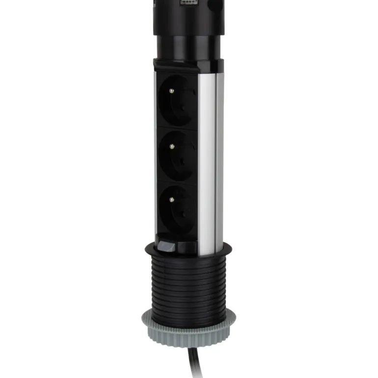 Multiprise escamotable pop-up 3x16A + 2 USB 1,5m noir OTIO