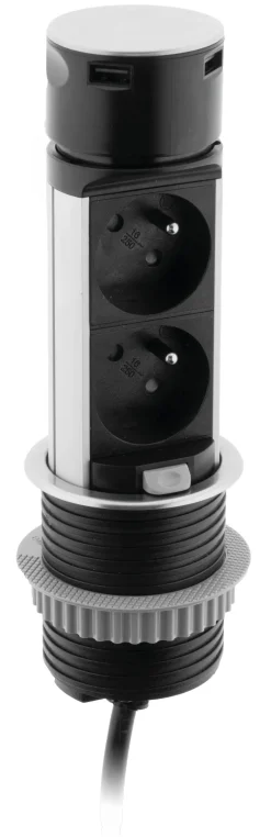 Multiptise bloc popup d60 2x16A 2USB 2,4A inox 3g1,5 1,5m