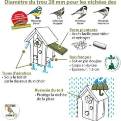 Nichoir "Le Poupon" en bois ouverture Ø 28 mm