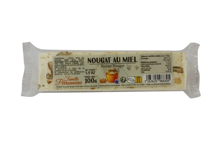 Nougat blanc au miel barre de 100g - Vendu à l'unité