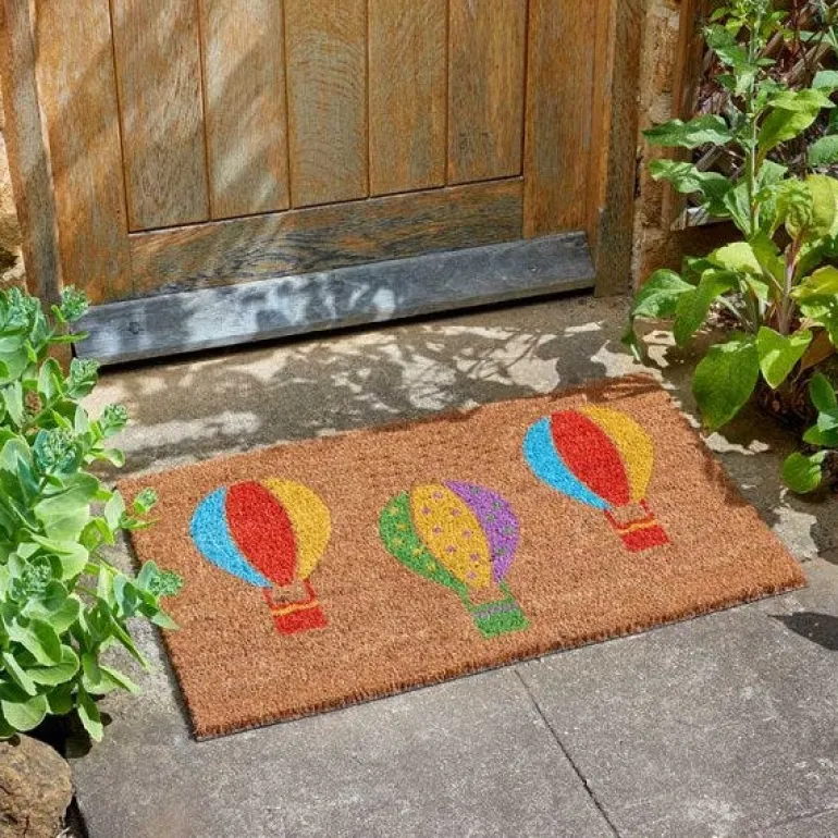 Paillasson en fibre de coco motif montgolfière 45x75cm