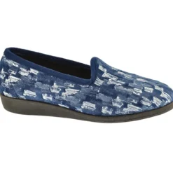 Pantoufle Pouly textile doublé bleu marine