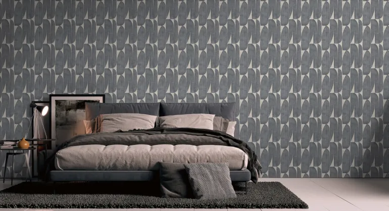 Papier peint expansé sur intissé palme 70' noir fond beige