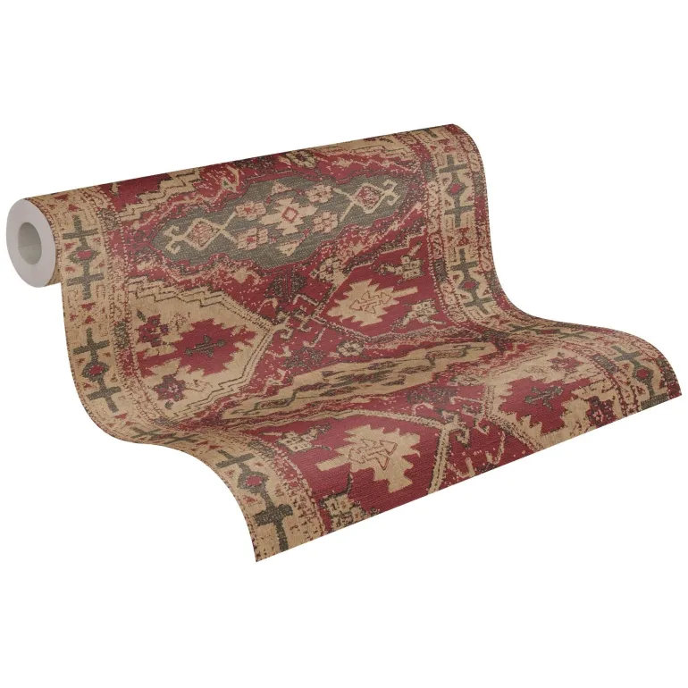 Papier peint vinyl support intissé tapis berbere Brun/rouge