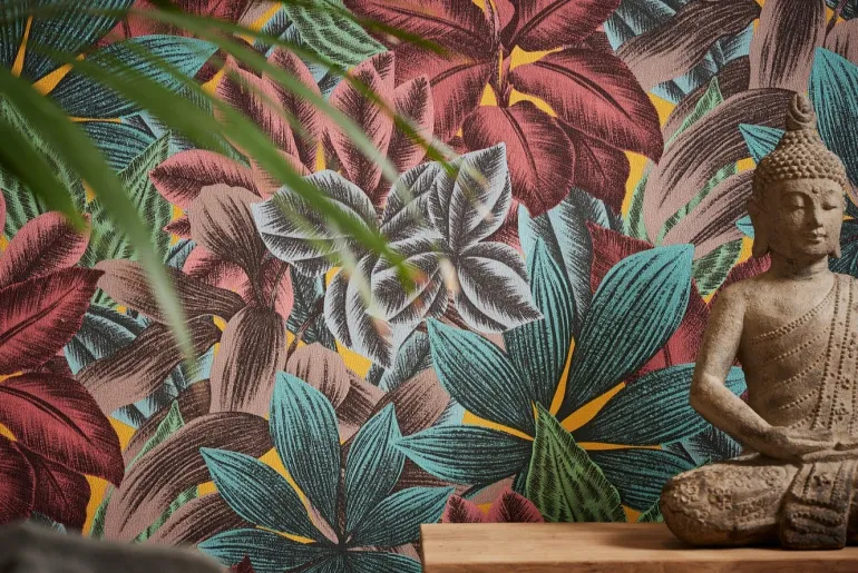 Papier peint vinyl sur support intissé tropical multicolore