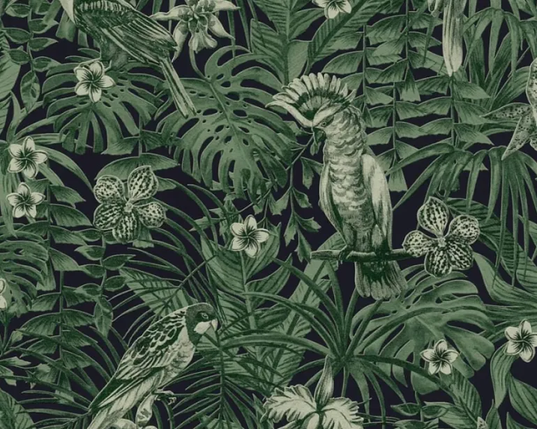 Papier peint vinyl sur support intissé cacatoes jungle