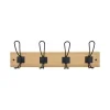 Patère rétro 4 têtes/4 crochets zamak noir plaque MDF chêne
