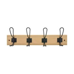 Patère rétro 4 têtes/4 crochets zamak noir plaque MDF chêne