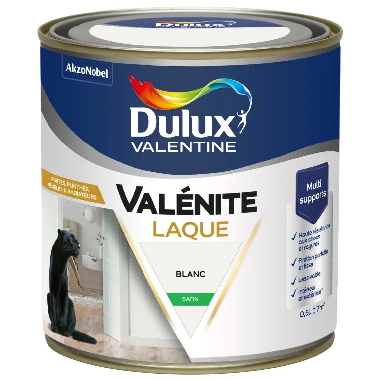 Peinture laque acrylique Valénite Blanc Satin 0,5L