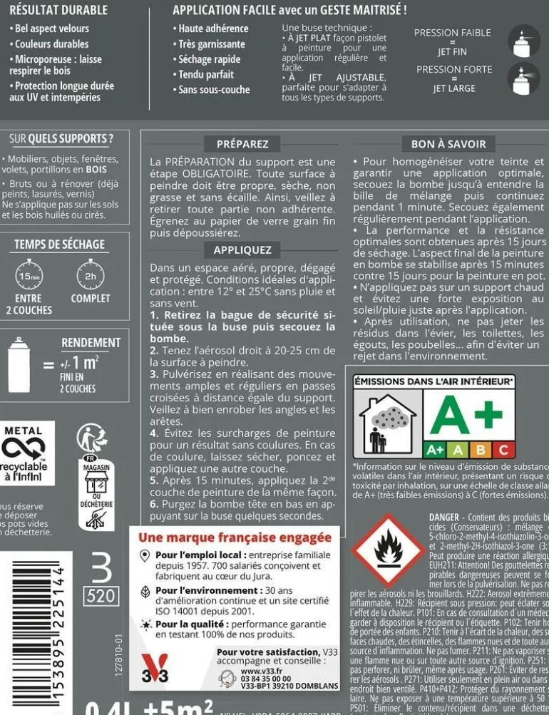 Peinture bois aérosol couleurs d'ici terre cuite 400ml V33