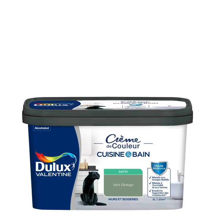 Peinture Crème de Couleur Cuisine/Bain Satin Vert Ginkgo 2L