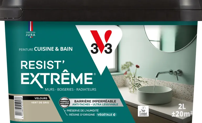 Peinture cuisine et bain Resist Extrême Vert de gris Vel 2L