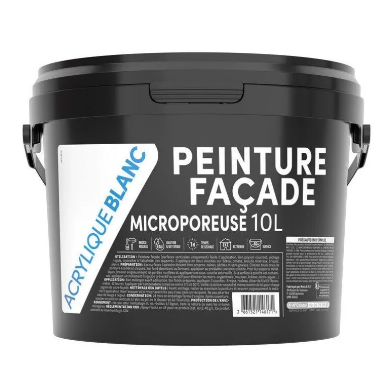 Peinture façade microporeuse acrylique blanc mat 10L