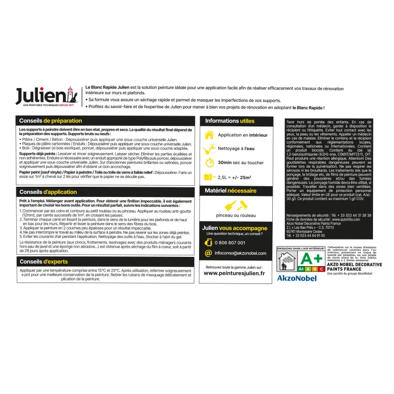 Peinture intérieure Blanc rapide mat base white 2.5L JULIEN