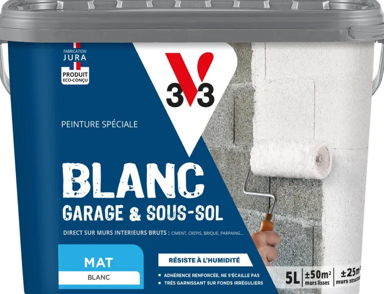 Peinture murs intérieurs garage & sous-sol Blanc Mat 5L V33