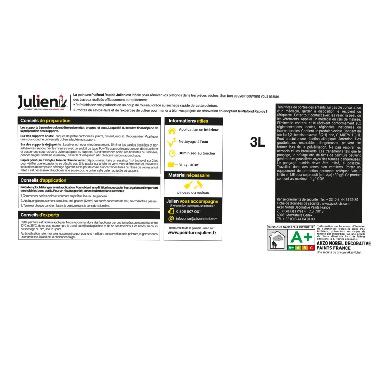 Peinture Plafond rapide Blanc mat maxi fomat 3L JULIEN