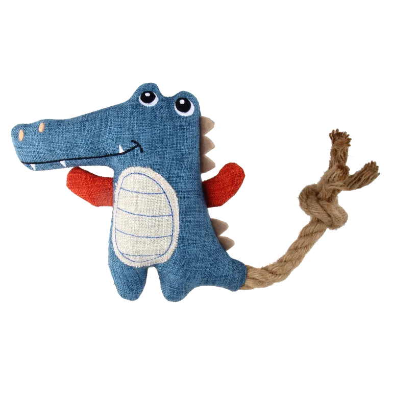 Peluche crocodile bleue en tissu recyclé pour chien ANKA